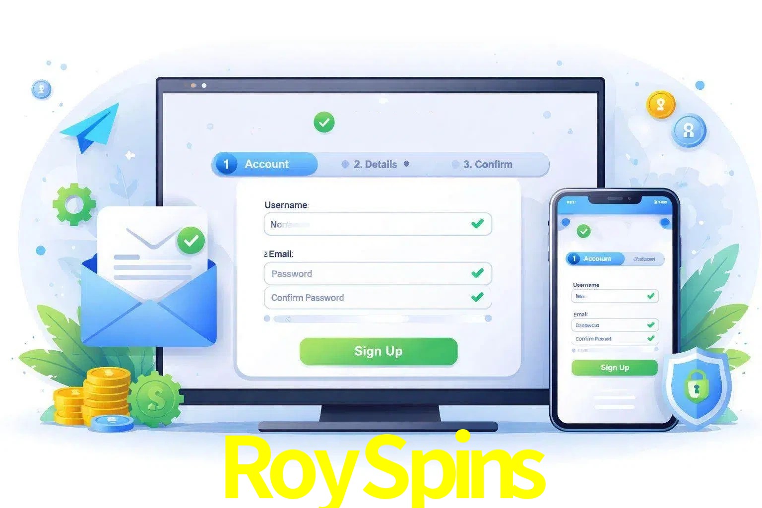 Registro de nuevo usuario y configuración de cuenta RoySpins
